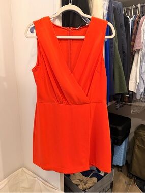 Amanda Uprichard Bright Red/Orange Sleeveless V-Neck Wrap Romper